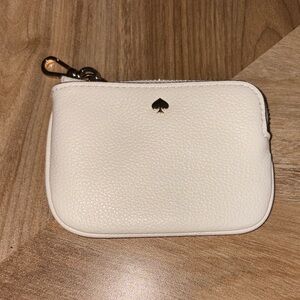 kate spade White Pebble Leather Zip Coin Pouch with Gold Spade